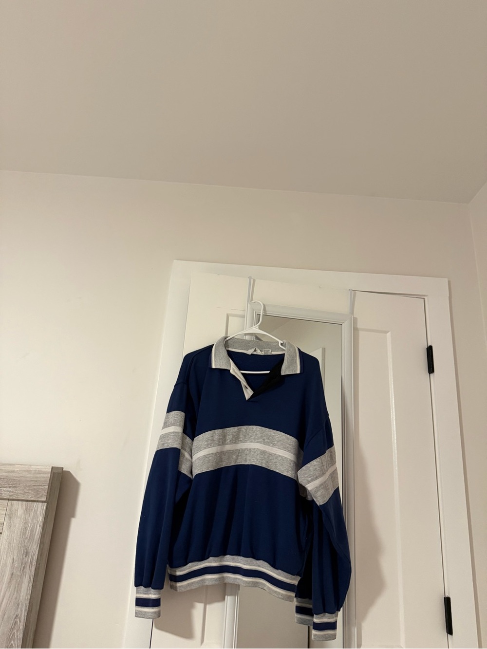 Christian Dior  Men's Navy Blue Rugby-Style Sweater with Gray Stripes